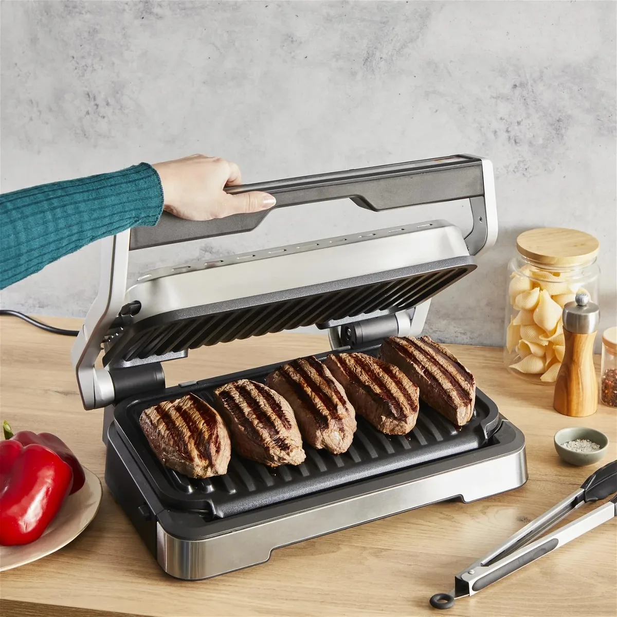 Гриль Tefal прижимной OptiGrill 4в1 XL 2200Вт, 4 температурных режима, съемные пластины, форма для выпечки, металл
