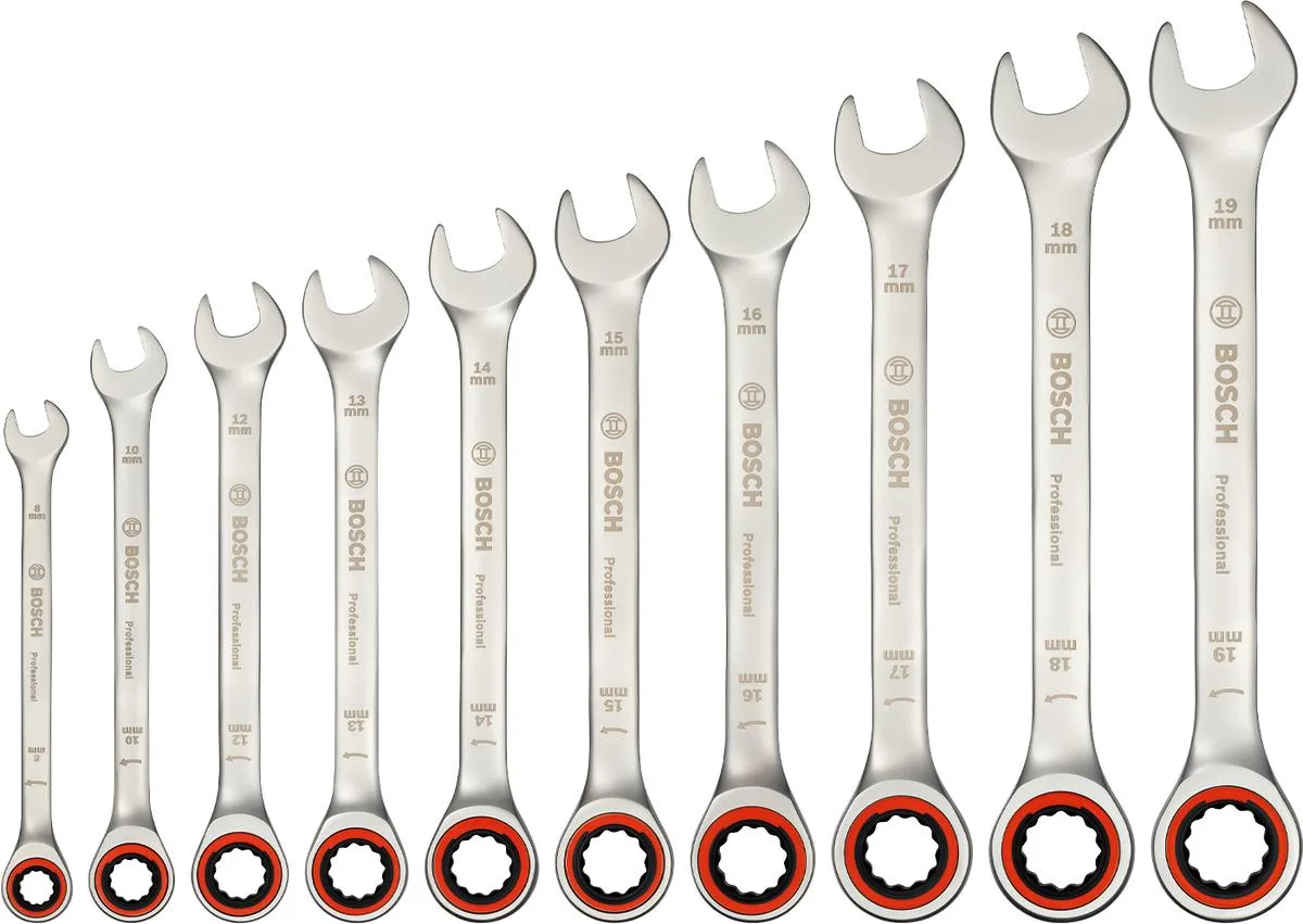 Набір комбінованих ключів Bosch Professional, 10 шт, розмір 6-19 мм.