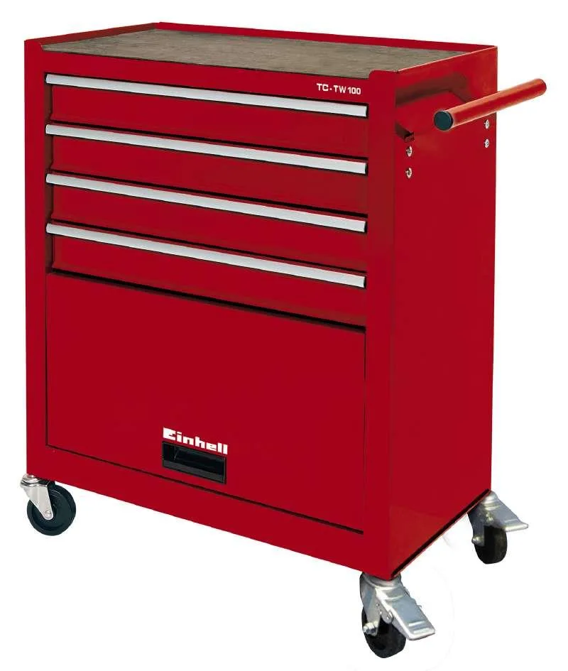 Металева шафа-візок для інструментів Einhell TC-TW 100, 5 висувних ящиків, розміри 72х66х38 см.