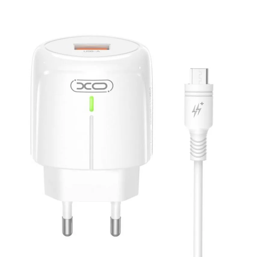Зарядний пристрій XO 18W 1USB Quick Charge з кабелем Micro 1м Білий