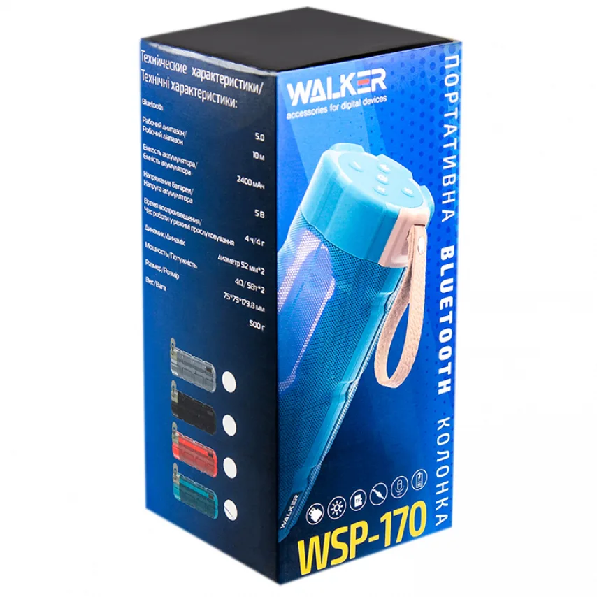 Портативна колонка WALKER Bluetooth 5Вт 2400мАг чорна