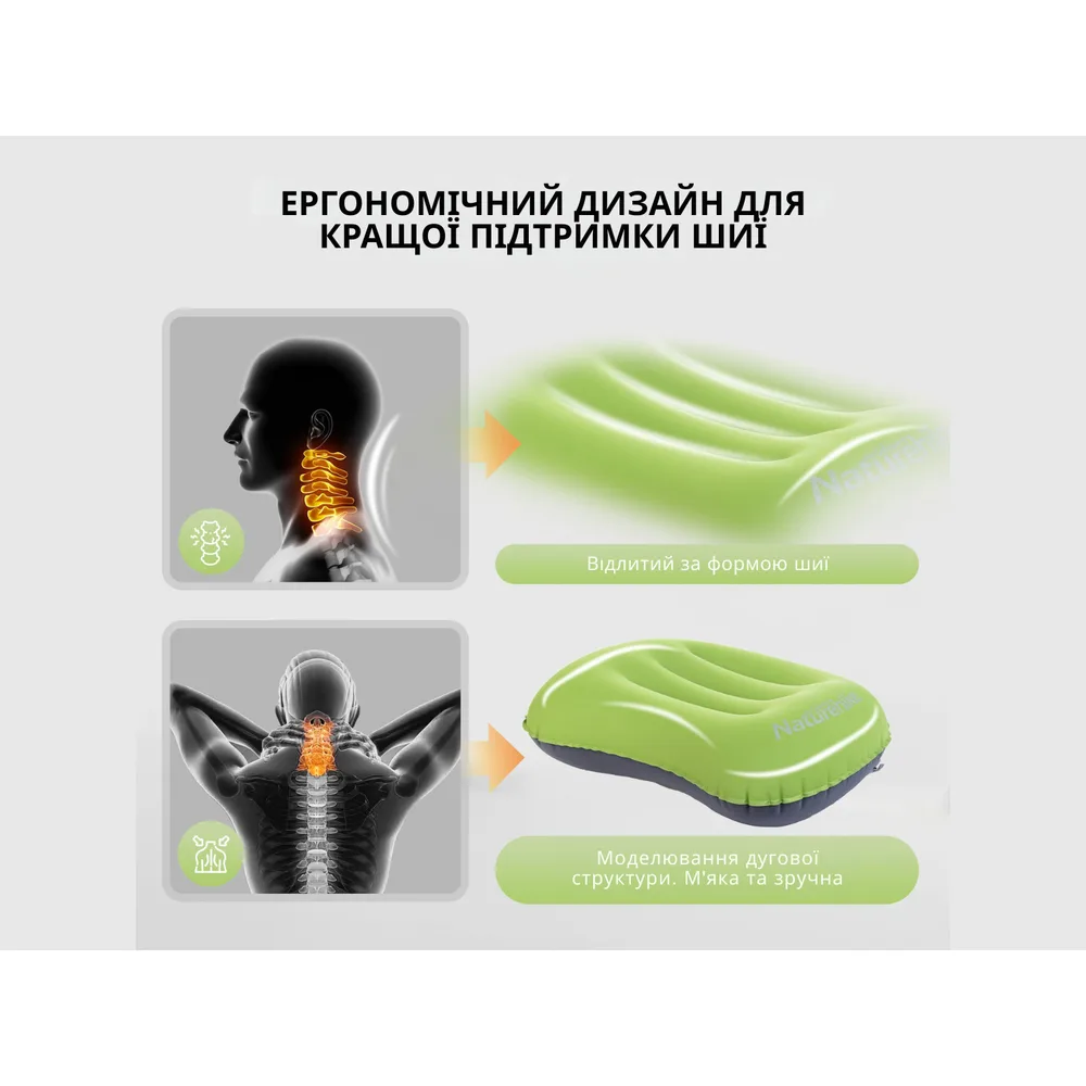 Надувна подушка Naturehike поліестер 42х29х11 см зелена
