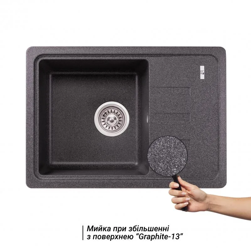 Кухонная мойка Lidz 620x435 мм графитовая искусственный камень