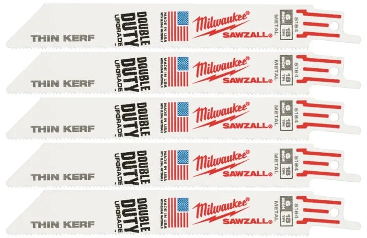 Полотно пиляльне Milwaukee THIN KERF біметалеве універсальне для шабельної пилки 1,4мм 150мм 5шт для різання металу