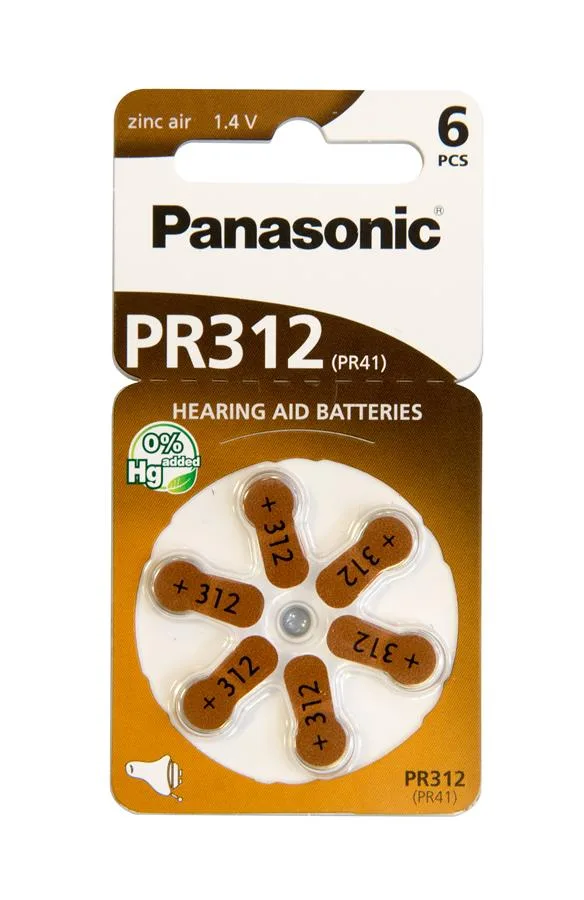 Батарейка Panasonic воздушно-цинковая PR312 (312A, AC312E/EZ, PR312H, PR41, ZA312, DA312) блистер, 6 шт.