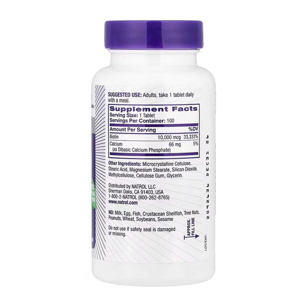 Біотин Natrol 10000 мкг 100 таблеток для здоров’я волосся, шкіри та нігтів