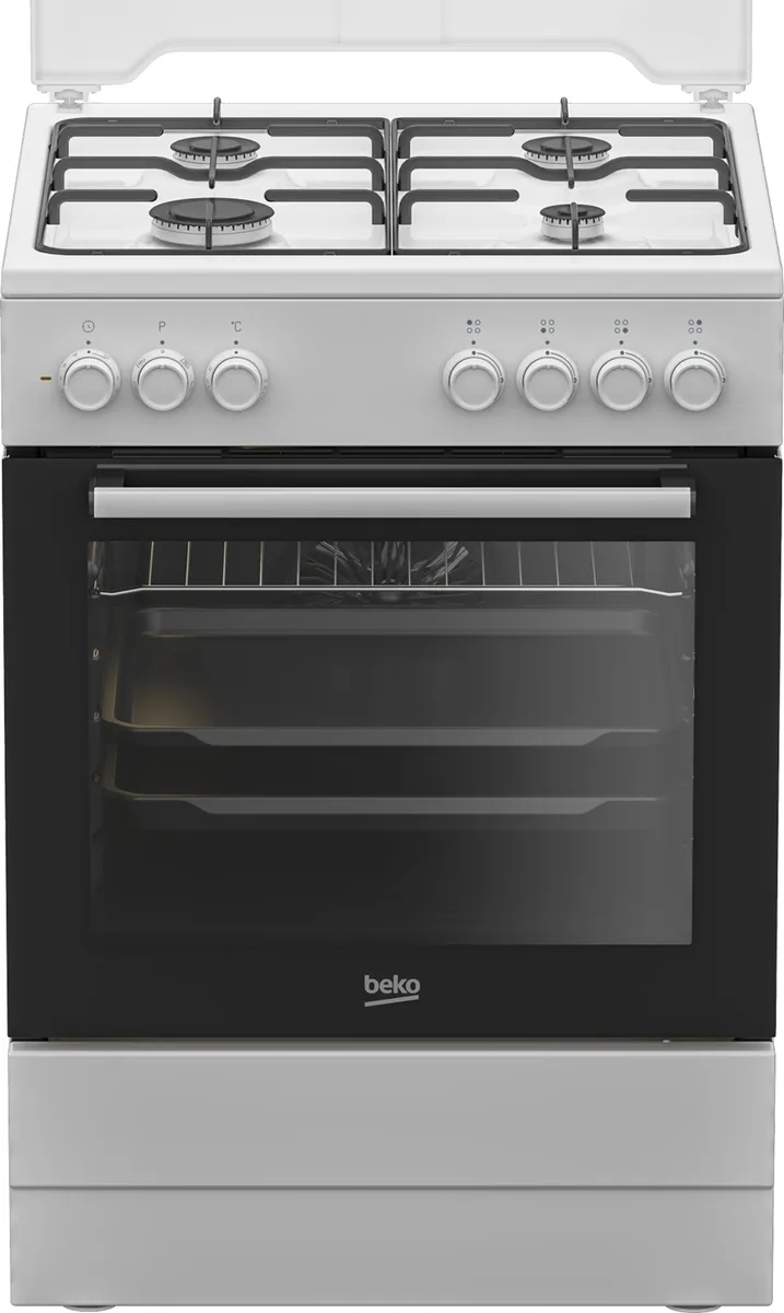 Комбінована плита Beko емаль 60х85х60 см біла 4 конфорки 66 л електрична духовка