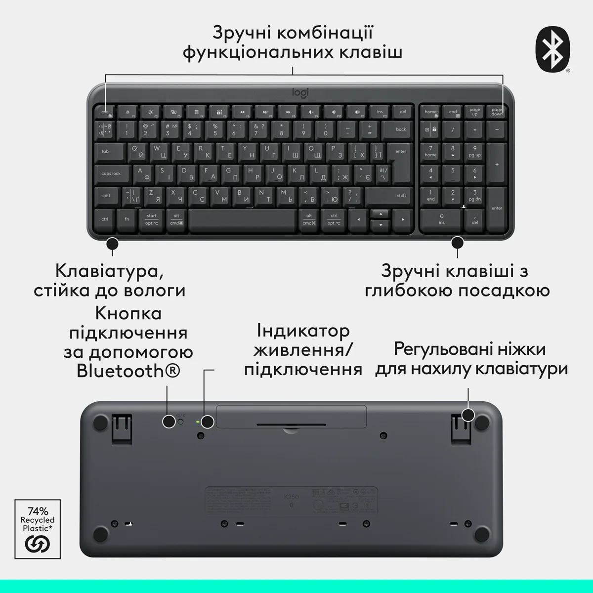 Набір клавіатура миша Logitech бездротовий сірий 3699х1399х22 мм