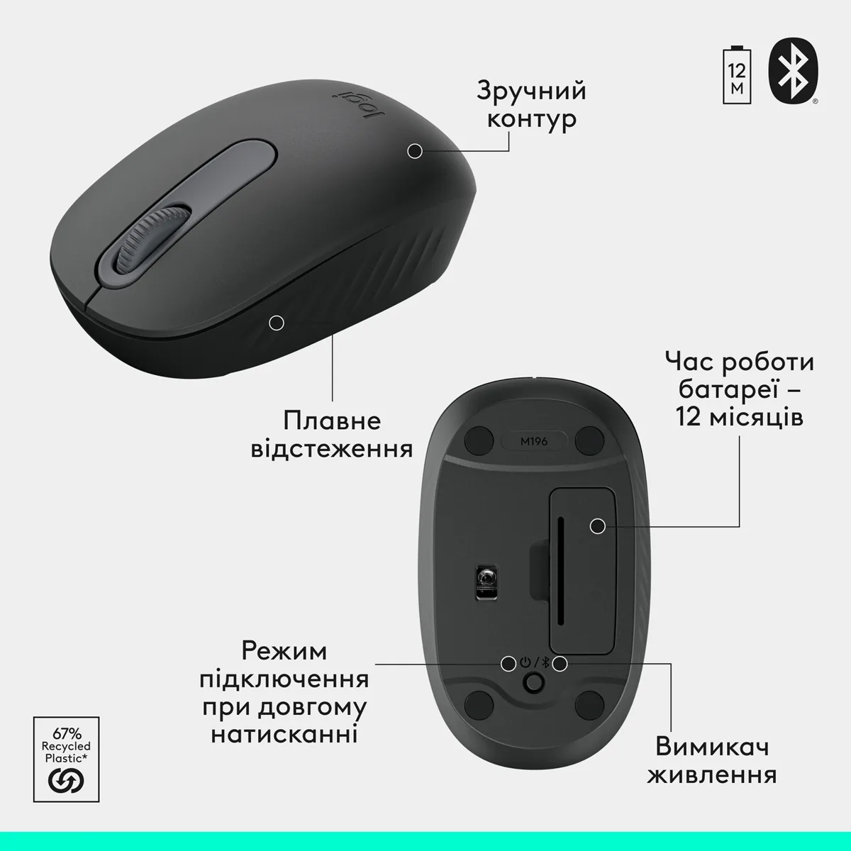 Набір клавіатура миша Logitech бездротовий сірий 3699х1399х22 мм
