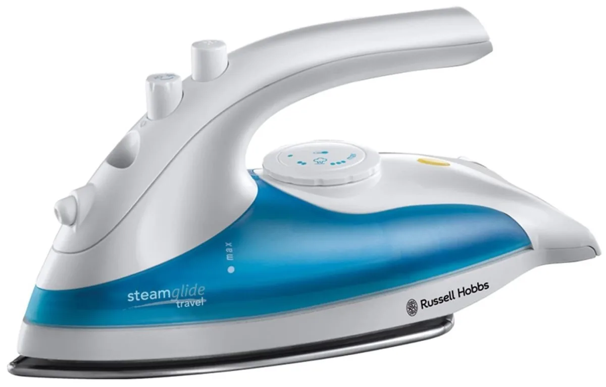 Праска дорожня Russell Hobbs, 760 Вт, об'єм резервуара 80 мл, з нержавіючої сталі, блакитного кольору.