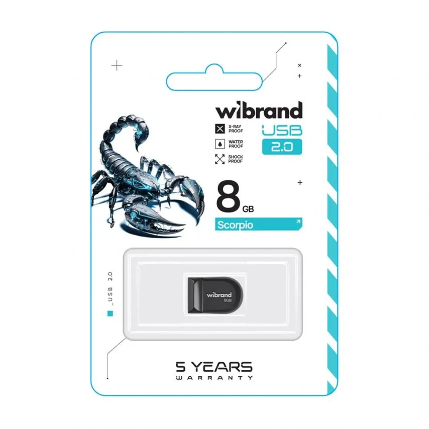 Флеш-пам'ять USB Wibrand 8Гб пластик чорна USB 2.0 з кришкою