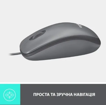 Миша комп'ютерна Logitech дротова оптична USB середня чорна 1,8 м