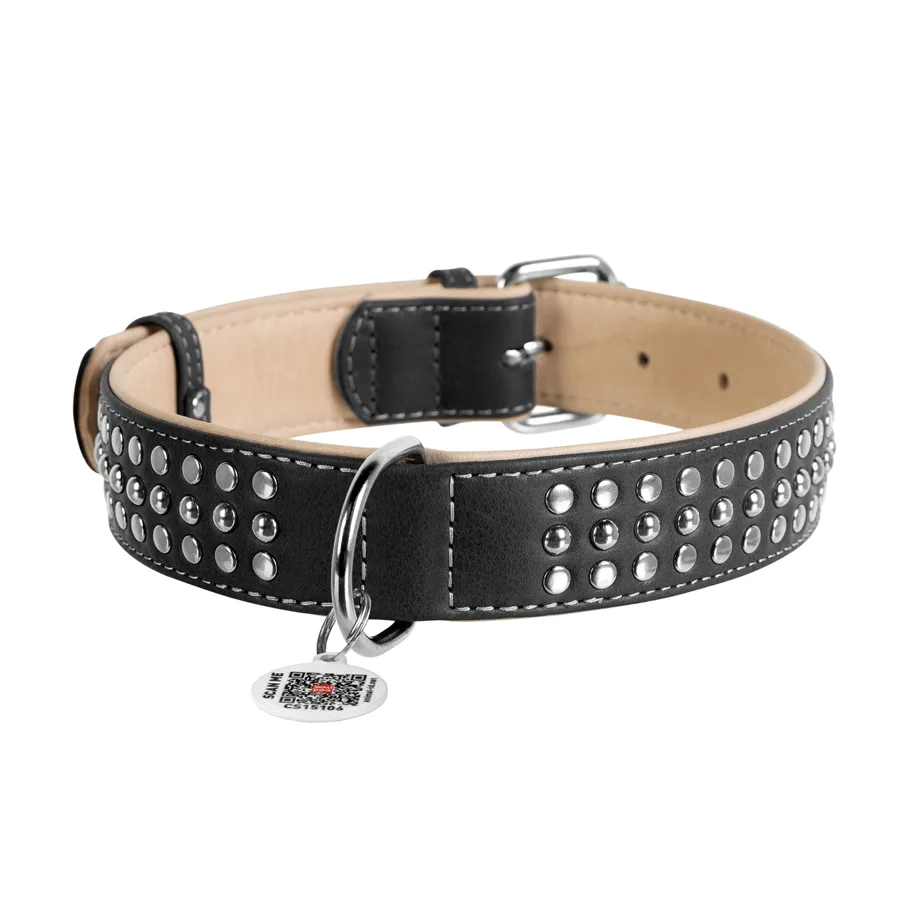 Нашийник WAUDOG Soft шкіряний 35 мм x 46-60 см чорний з QR паспортом