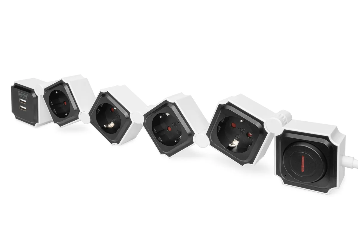 Блок розеток DIGITUS Flexible, 4xSchuko 16A, 2xUSB 2.4A, выключатель
