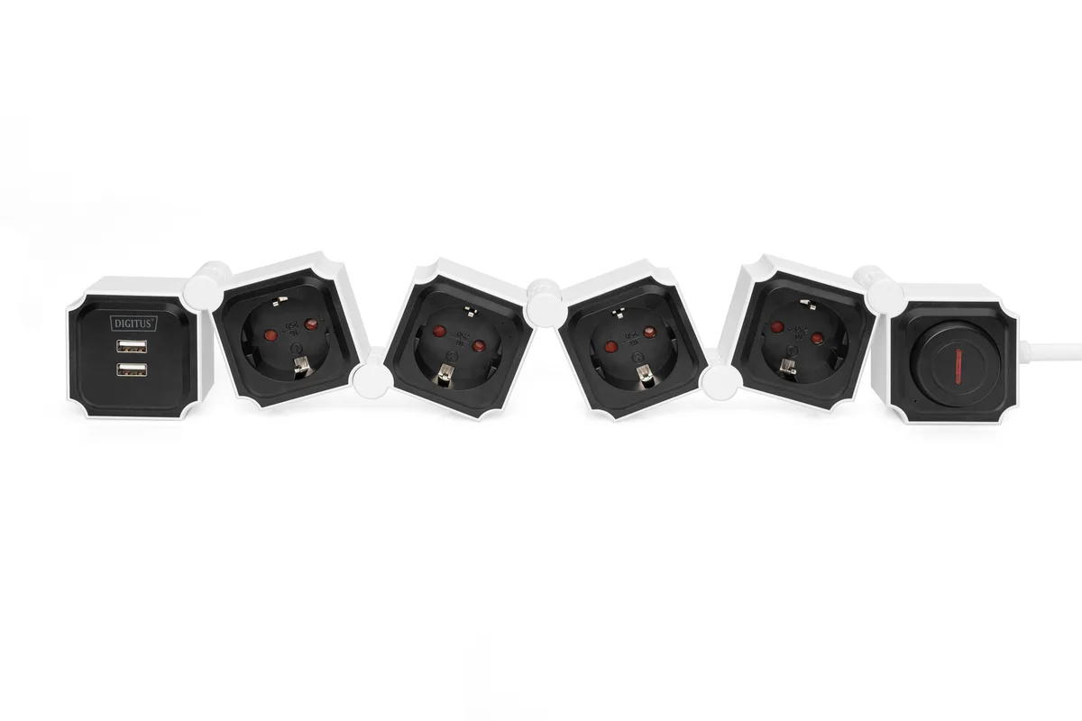 Блок розеток DIGITUS Flexible, 4xSchuko 16A, 2xUSB 2.4A, выключатель
