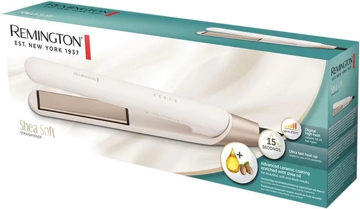 Випрямляч Remington Shea Soft, потужність понад 300 Вт, 5 температурних режимів (150-230°C), керамічне покриття, білий з золотими