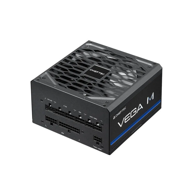 Блок питания CHIEFTEC Vega M (1000W), >90%, 80+ Gold, 135мм FDB, 1xMB 24pin(20+4), 2xCPU 8pin(4+4), 3xMolex, 6xSATA, 4xPCIe 8pin(6+2), 1xPCIe GEN5 16pin, полностью модульный.