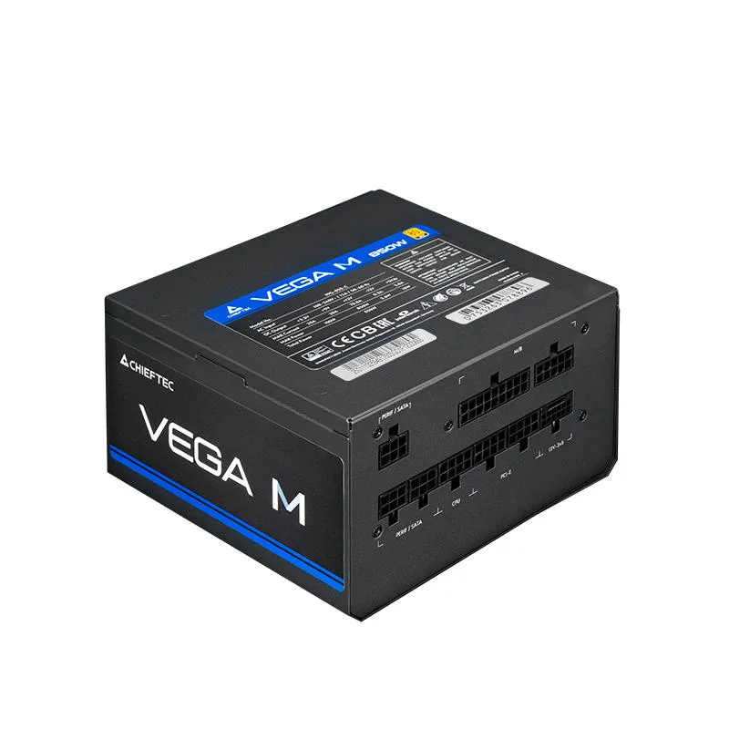 Блок питания CHIEFTEC Vega M (1000W), >90%, 80+ Gold, 135мм FDB, 1xMB 24pin(20+4), 2xCPU 8pin(4+4), 3xMolex, 6xSATA, 4xPCIe 8pin(6+2), 1xPCIe GEN5 16pin, полностью модульный.