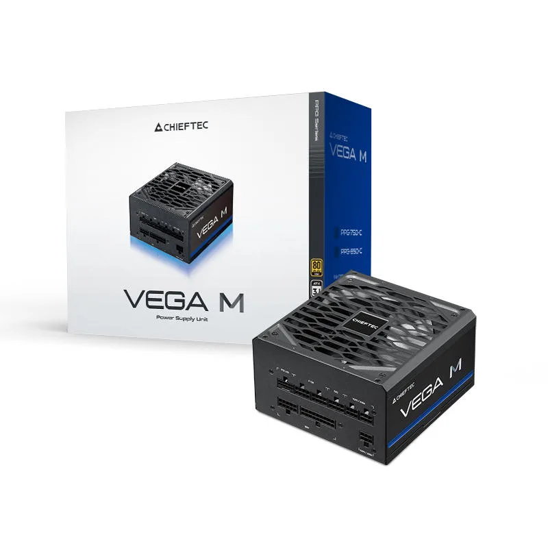 Блок питания CHIEFTEC Vega M (1000W), >90%, 80+ Gold, 135мм FDB, 1xMB 24pin(20+4), 2xCPU 8pin(4+4), 3xMolex, 6xSATA, 4xPCIe 8pin(6+2), 1xPCIe GEN5 16pin, полностью модульный.