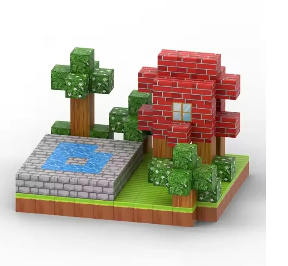 Магнітний конструктор ABS-пластик 177 кубиків зимовий Minecraft