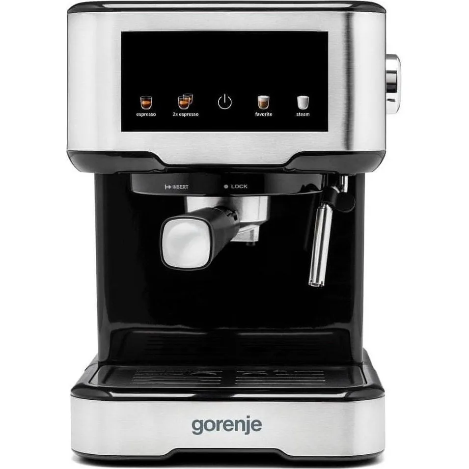 Кавоварка Gorenje ріжкового типу 1.5 л, для меленої кави, з ручним капучинатором, з нержавіючої сталі.