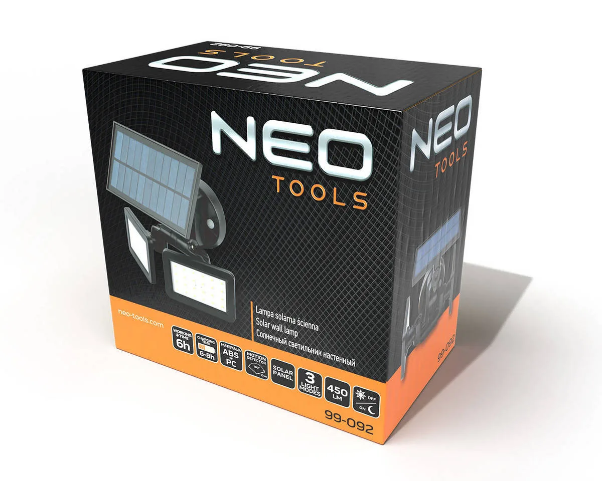 Світильник фасадний Neo Tools LED 5Вт 450Лм 6000К 3000мА•год автономний датчик руху сутінків чорний