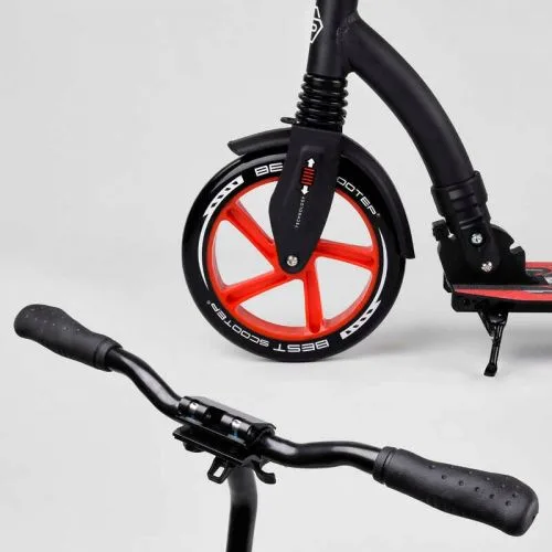 Самокат двухколесный Best Scooter с амортизатором для детей и подростков с широким рулем и PU колесами.