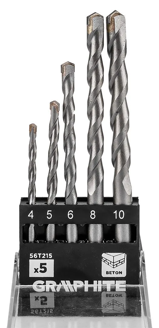 Набір свердел GRAPHITE по бетону 4-10 мм 5 шт у кейсі