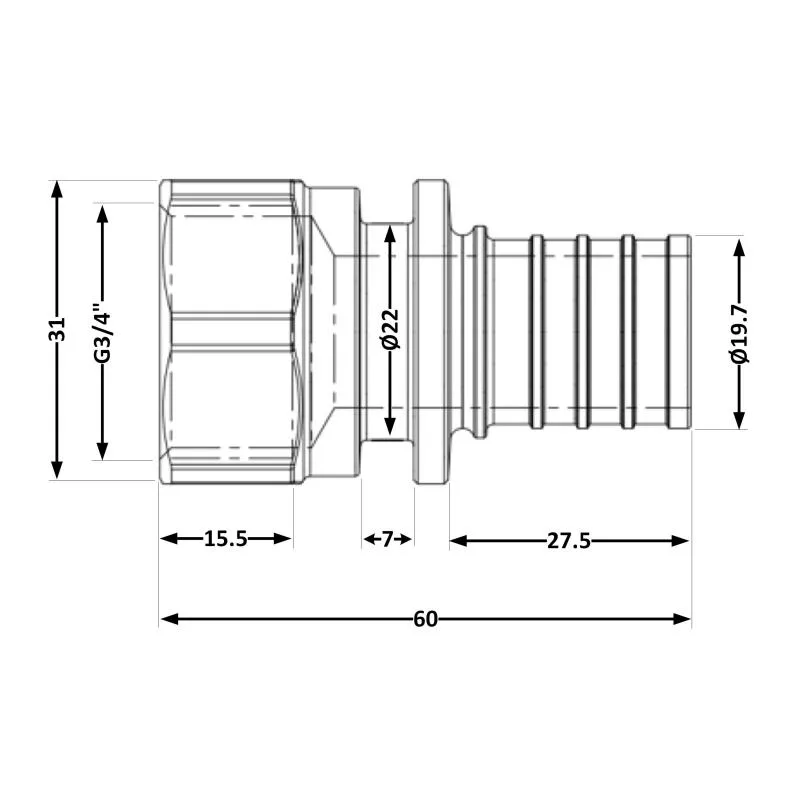 Перехідник з'єднувач Icma No1033 25х3,5 мм 3/4" латунь