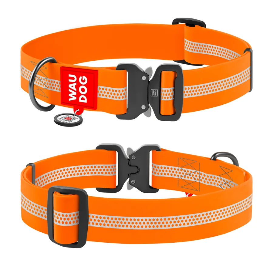 Нашийник для собак WAUDOG Waterproof світловідбивний 40 мм 46-70 см Collartex помаранчевий