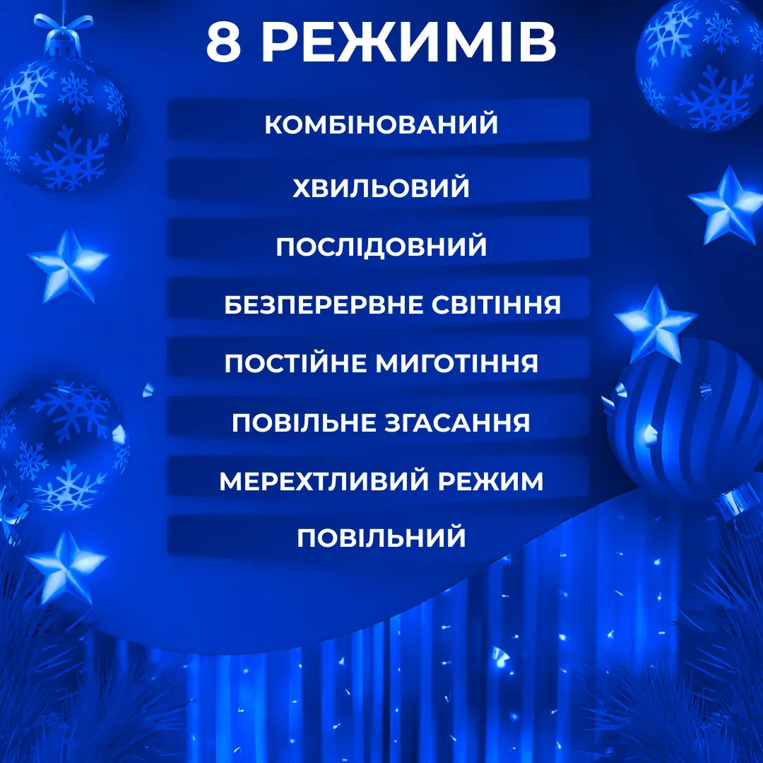Гірлянда штора світлодіодна 3х2 м мідний провід синій 144 LED