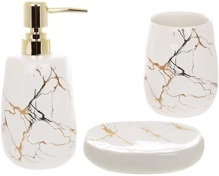 Набір для ванної Bright Bath Golden Marble кераміка 3 предмети з золотими акцентами