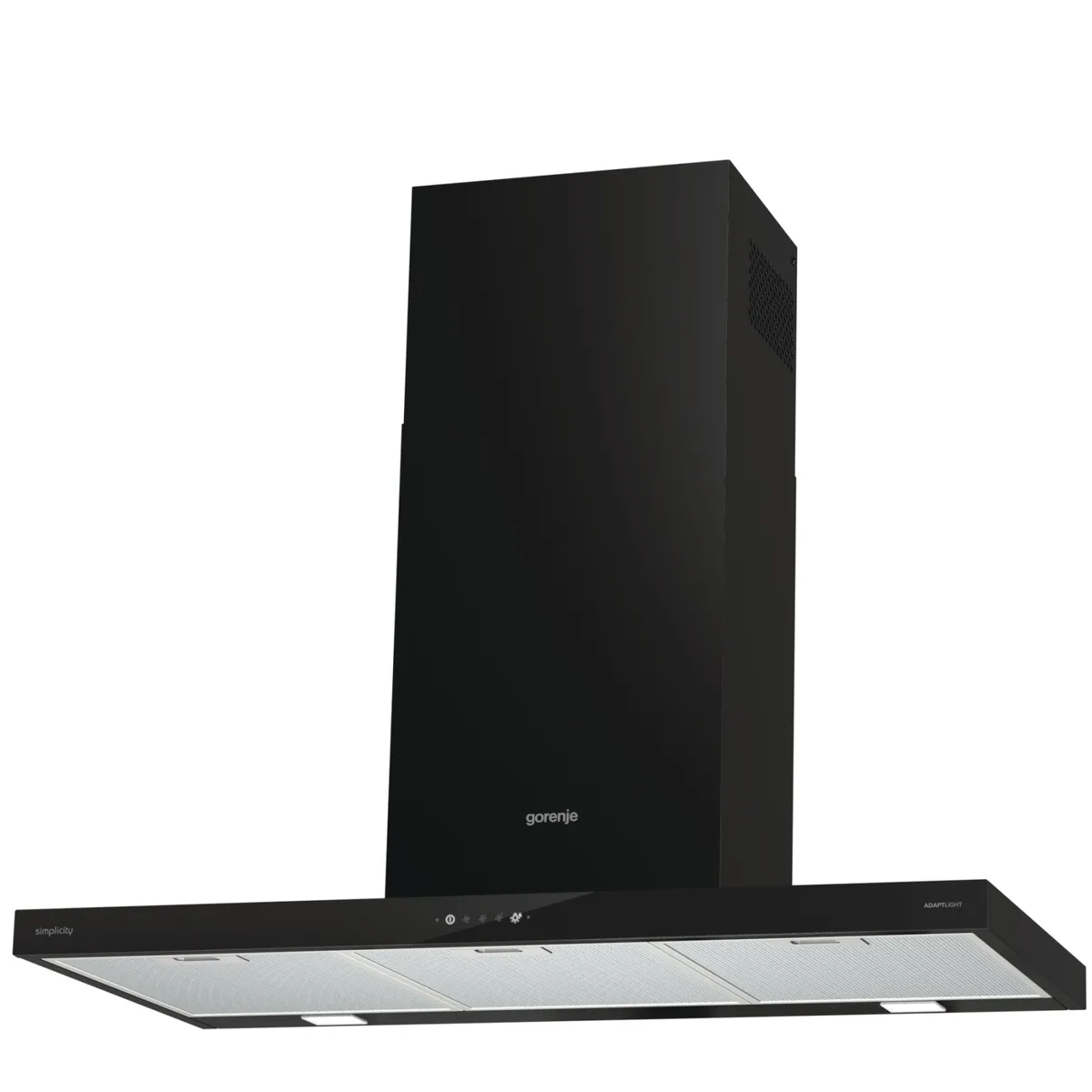 Купольна витяжка Gorenje, 90 см, продуктивність 650 м3/год, чорний колір.