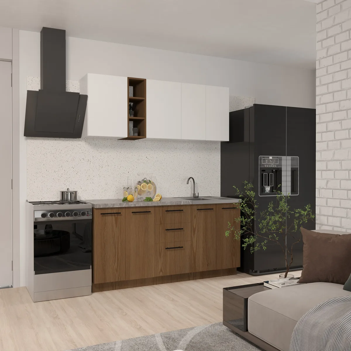 Кухня Стиль Comfort 2,0 м Дуб Родос белый с столешницей для дома современная кухня модульная мебель