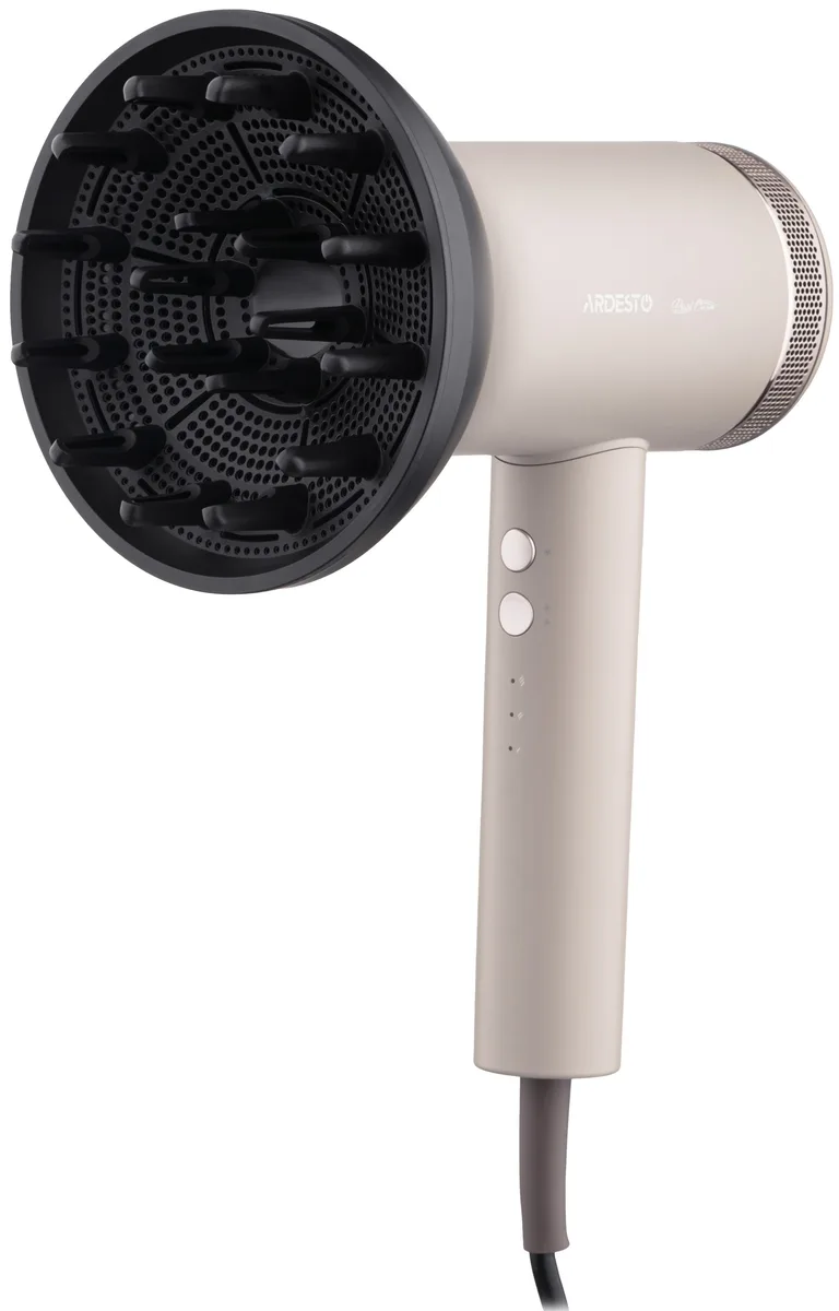 Фен ARDESTO Pearl Cream HD-Y702PERL, 1500-1800Вт, 3 швидкості, 3 температурні режими, магнітні насадки, бежевого кольору.