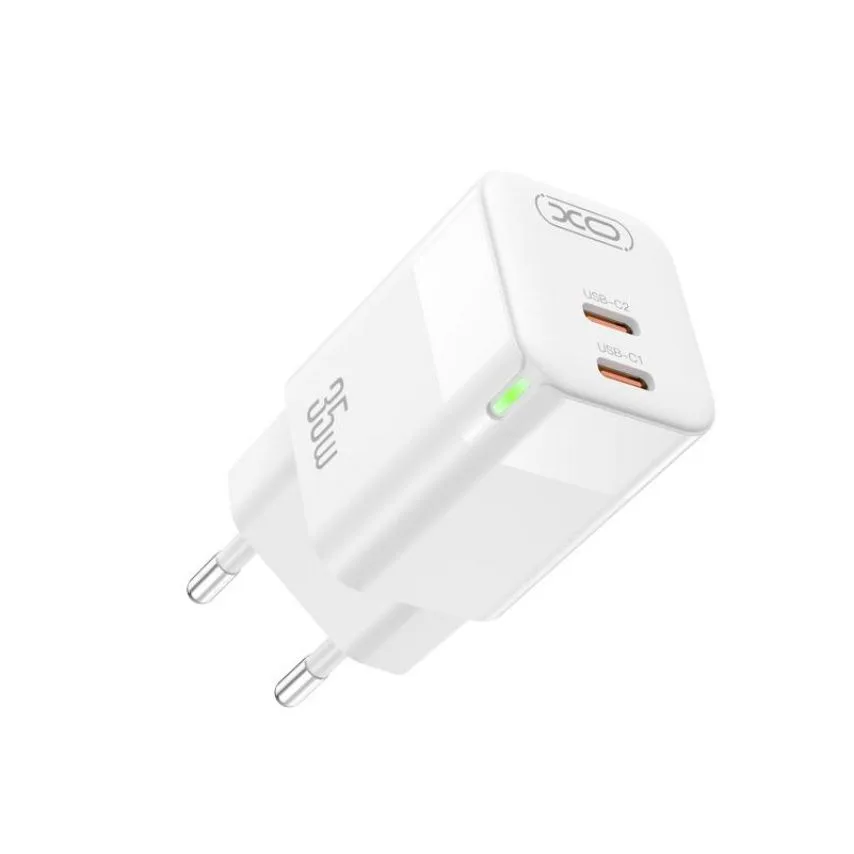 Сетевое зарядное устройство XO GaN 35W 2xType-C 80х34х30 мм Белый