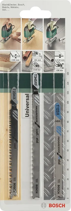 Набір пилок для електролобзика Bosch по дереву та металу, Progressor Wood and Metal, 3 шт.