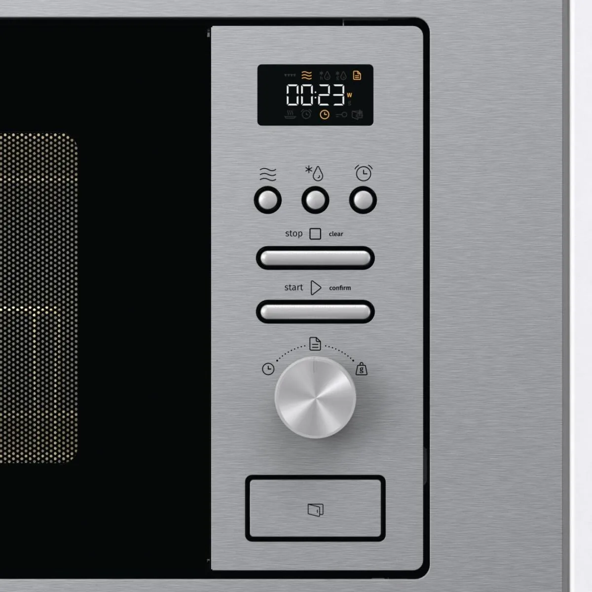 Вбудована мікрохвильова піч Gorenje, 20 л, 800 Вт, з грилем та дисплеєм, нержавіюча сталь.