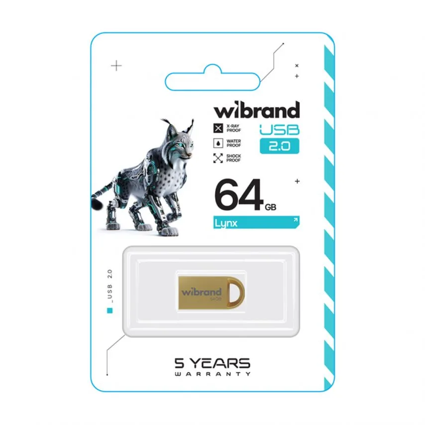 Флеш-пам'ять USB Wibrand 64Гб метал золотий