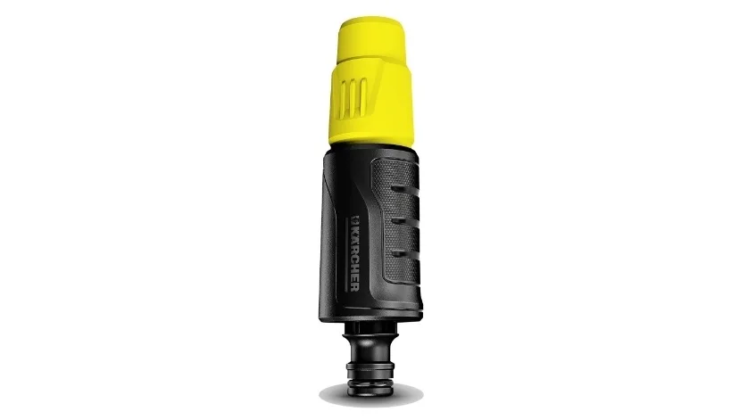 Ручний зрошувач Karcher з можливістю регулювання форми водяного струменя.