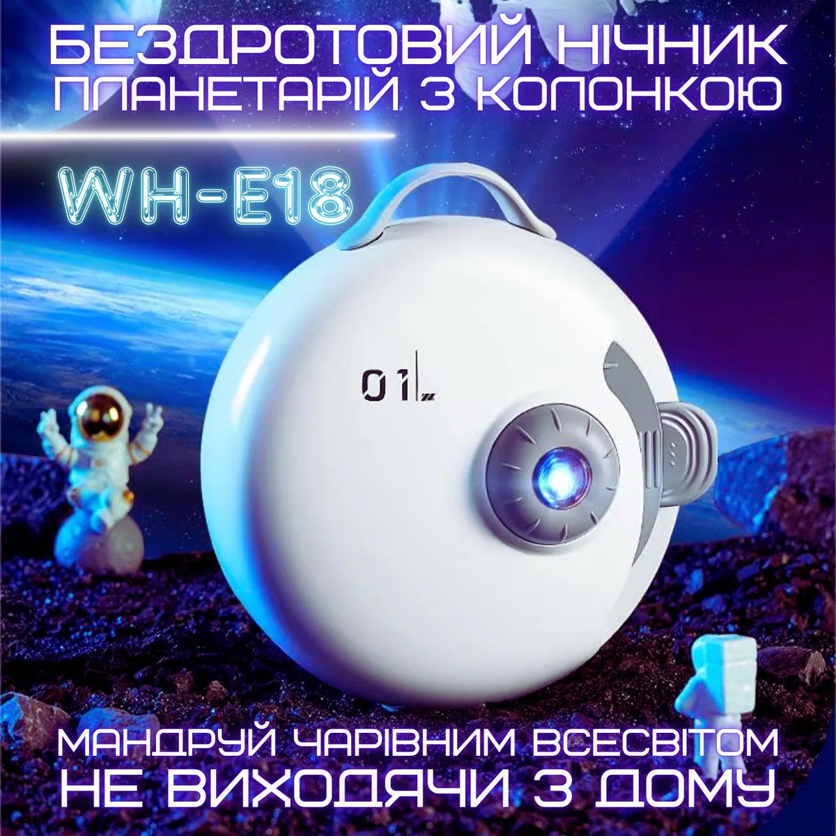 Бездротовий проектор-нічник планетарій з 32 слайдами акумуляторний ABS пластик 3 м