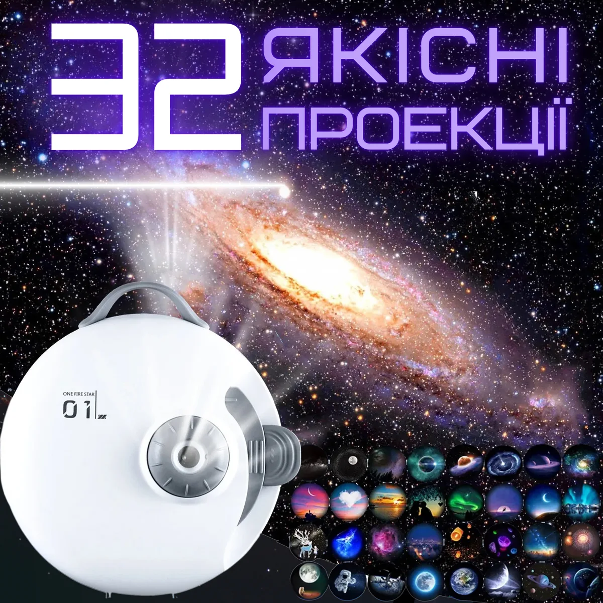 Бездротовий проектор-нічник планетарій з 32 слайдами акумуляторний ABS пластик 3 м