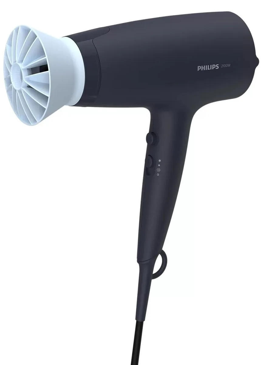 Фен Philips 3000 Series, 2100 Вт, 3 скорости, диффузор, ионизация, холодный обдув, синий