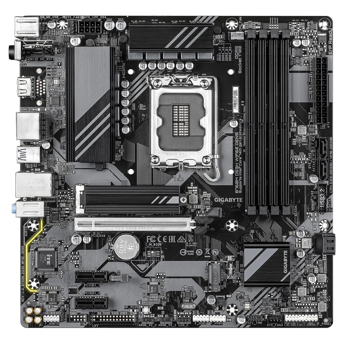 Материнська плата GIGABYTE B760M DS3H WF6E GEN5 s1700 B760 4xDDR5 M.2 Wi-Fi BT HDMI mATX
