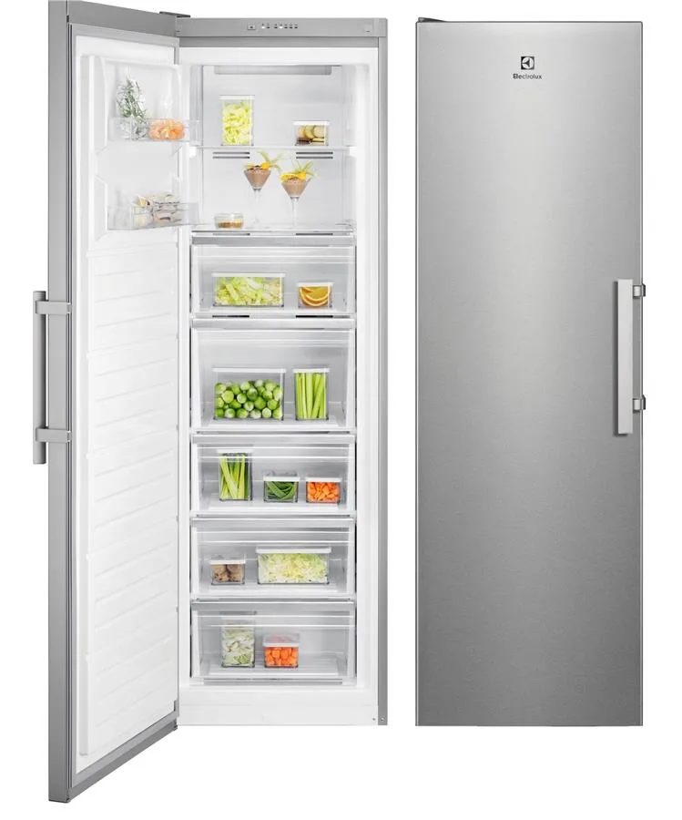 Морозильник Electrolux, 186 см, 60 см, 65 см, 278 літрів, клас E, No Frost, інверторний, нержавіюча сталь.