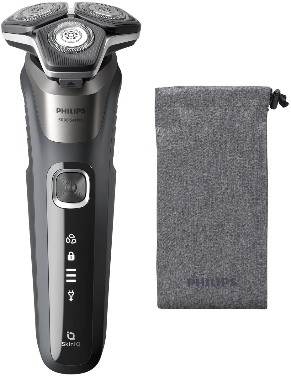 Електрична роторна бритва Philips Series 5000, 9Вт, з 3 бритвяними головками, Li-Ion, для сухого та вологого гоління, з тримером,