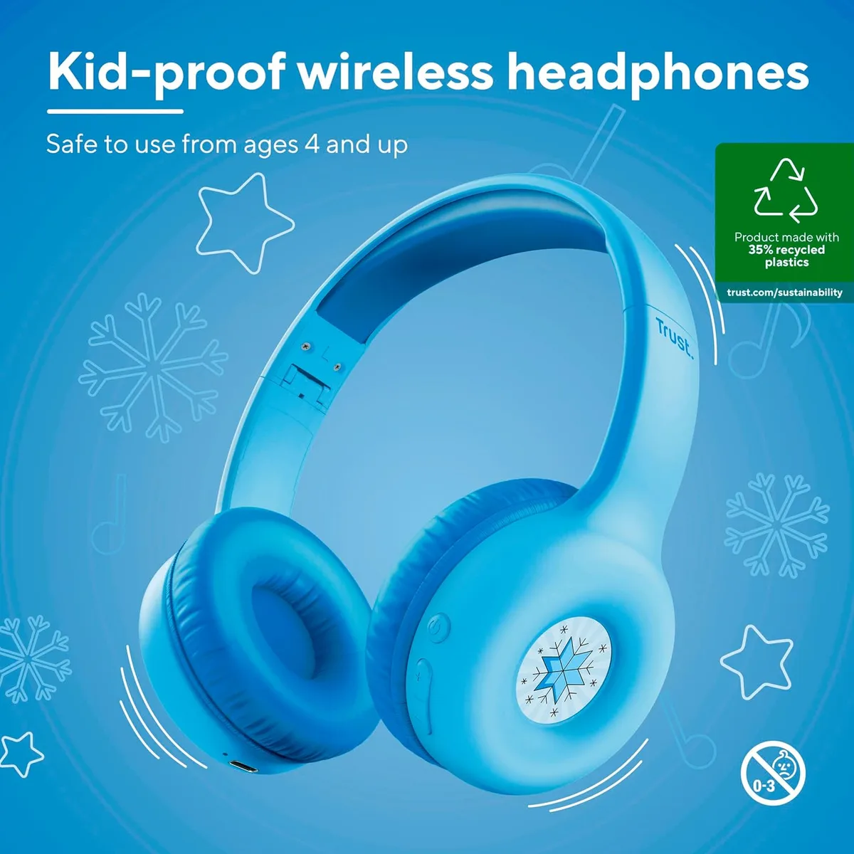 Наушники On-ear Trust Nouna Kids, беспроводные, с микрофоном, синие.