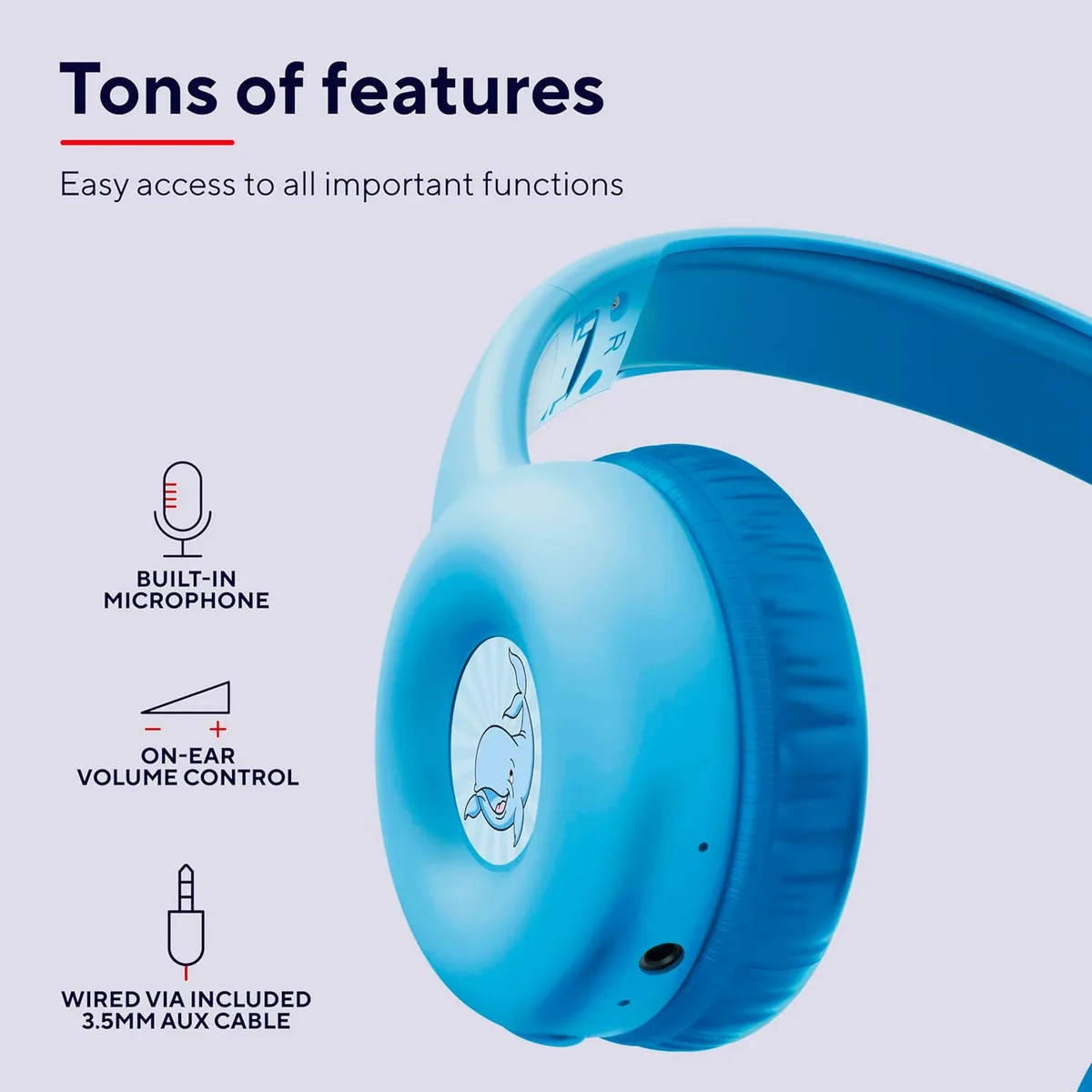Наушники On-ear Trust Nouna Kids, беспроводные, с микрофоном, синие.