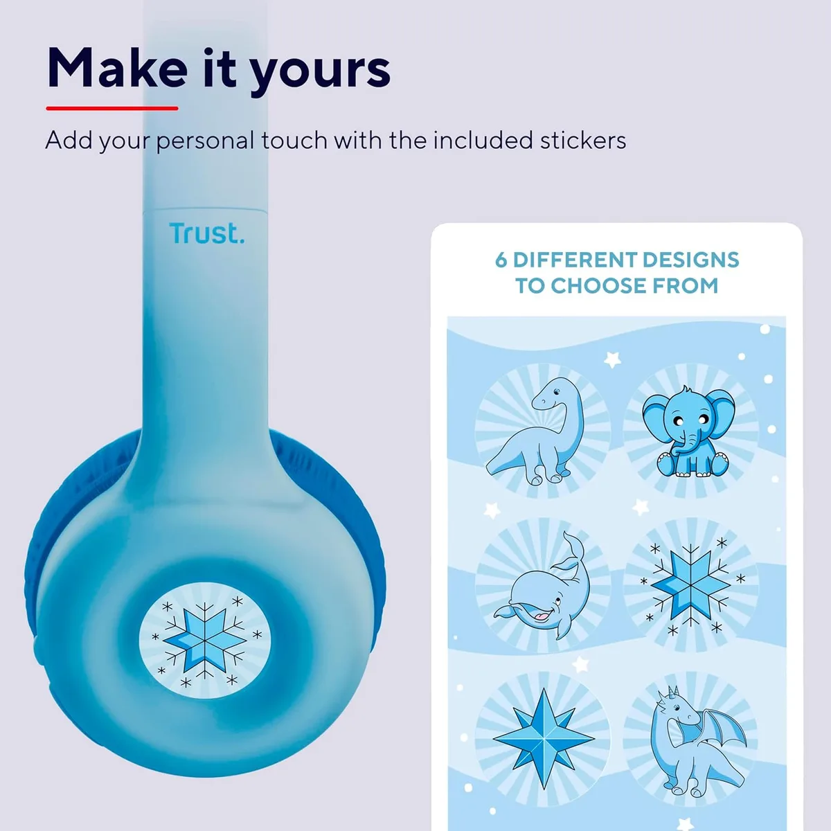 Наушники On-ear Trust Nouna Kids, беспроводные, с микрофоном, синие.