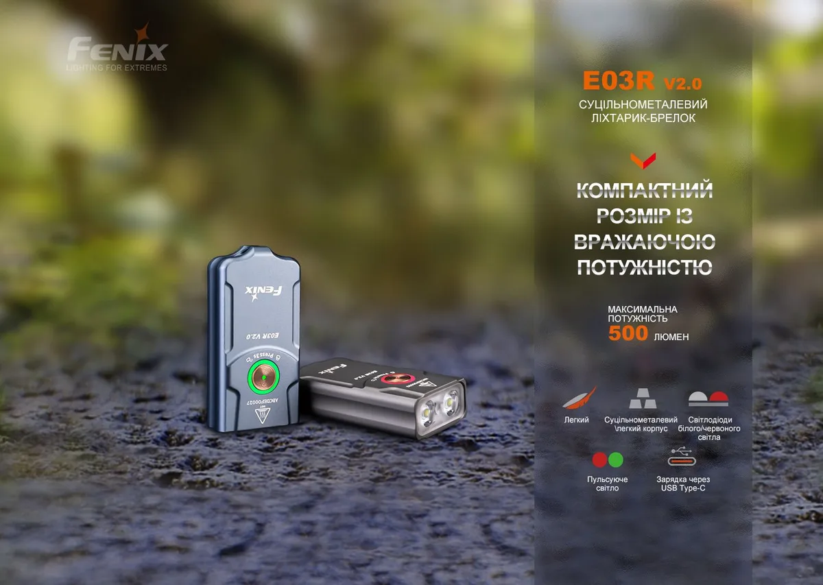 Ліхтар наключний Fenix алюміній 52,5х26х13 мм синій 500 люменів